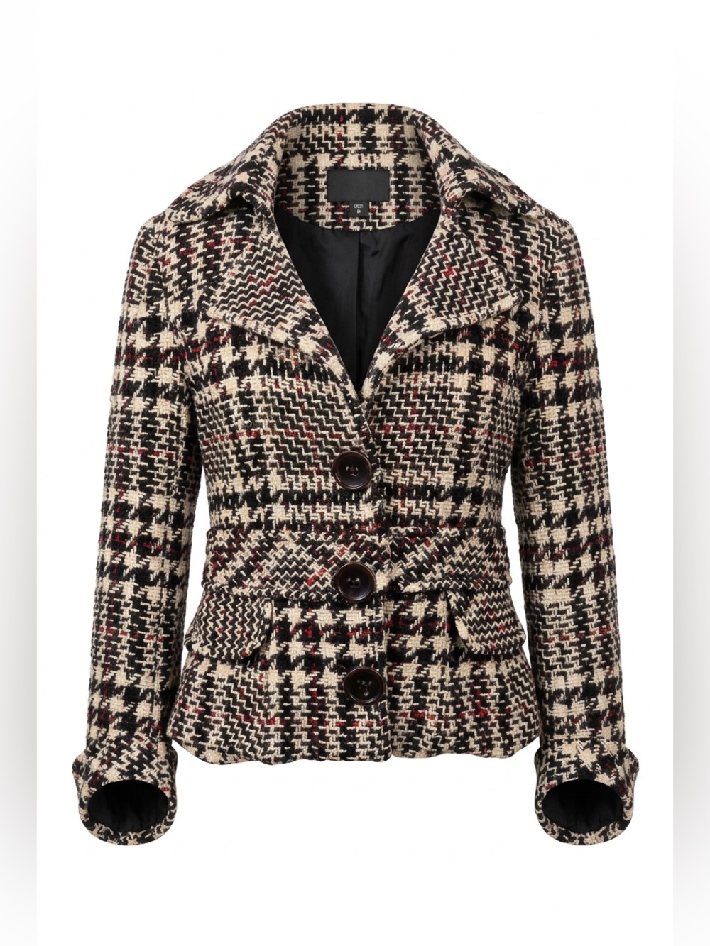 Nanette Lepore Black & Cream Houndstooth Blazer with Red Accents